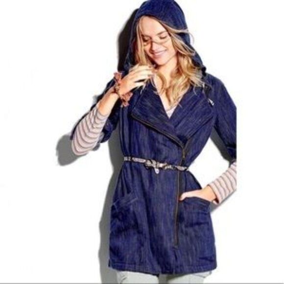 CAbi Women's Adventure Anorak Long Jacket Blue Zip Front Hooded #5100 Size M - Picture 1 of 15